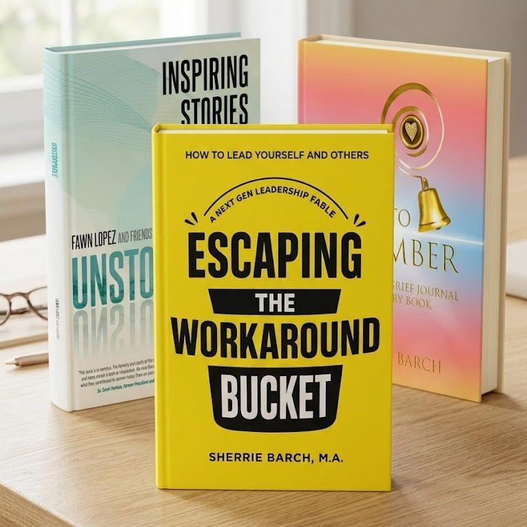 Sherrie Barch Book Trio Sherrie Barch Books<br />
Escaping the Workaroung Bucket<br />
Heaven's Bell<br />
Unstoppable